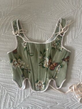 Green Floral Butterfly Corset Tank Top